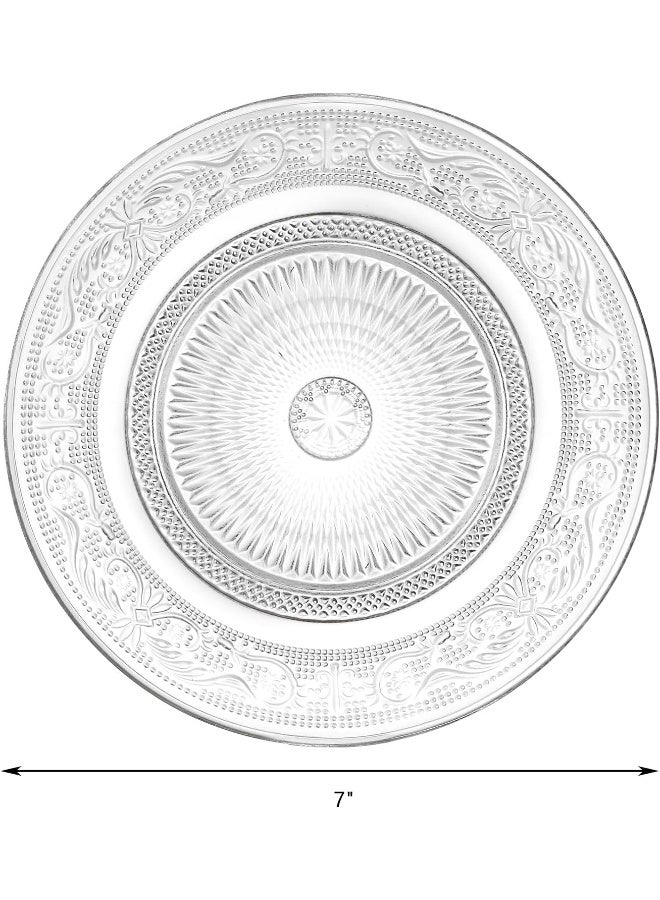 12 Pack Glass Salad Plates, 7 Inches Glass Fruit Dessert Plates, Clear Glass Appetizer Dinnerware Set with Beautiful Carved Pattern, Dishwasher Safe