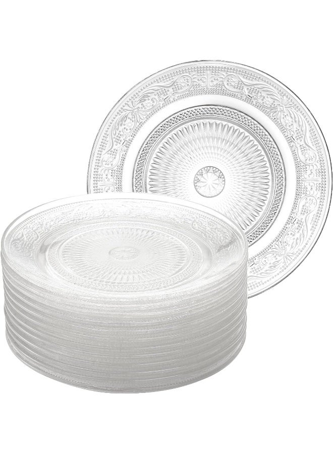 12 Pack Glass Salad Plates, 7 Inches Glass Fruit Dessert Plates, Clear Glass Appetizer Dinnerware Set with Beautiful Carved Pattern, Dishwasher Safe