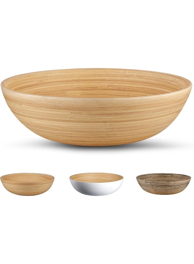 Bamboo Salad Bowl 12 Inch Lightweight Popcorn Bowl, Extra Large Serving Bowl or Chip Bowl for Party Snacks, Handcrafted Salad Bowls Large Serving (Wood Color)