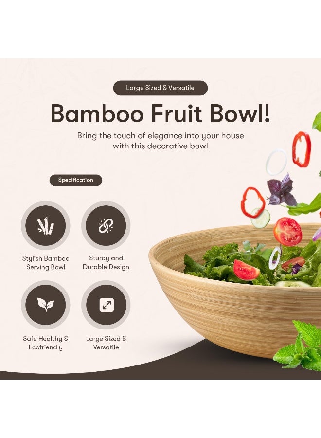 Bamboo Salad Bowl 12 Inch Lightweight Popcorn Bowl, Extra Large Serving Bowl or Chip Bowl for Party Snacks, Handcrafted Salad Bowls Large Serving (Wood Color)