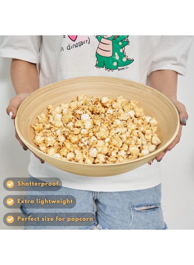 Bamboo Salad Bowl 12 Inch Lightweight Popcorn Bowl, Extra Large Serving Bowl or Chip Bowl for Party Snacks, Handcrafted Salad Bowls Large Serving (Wood Color)