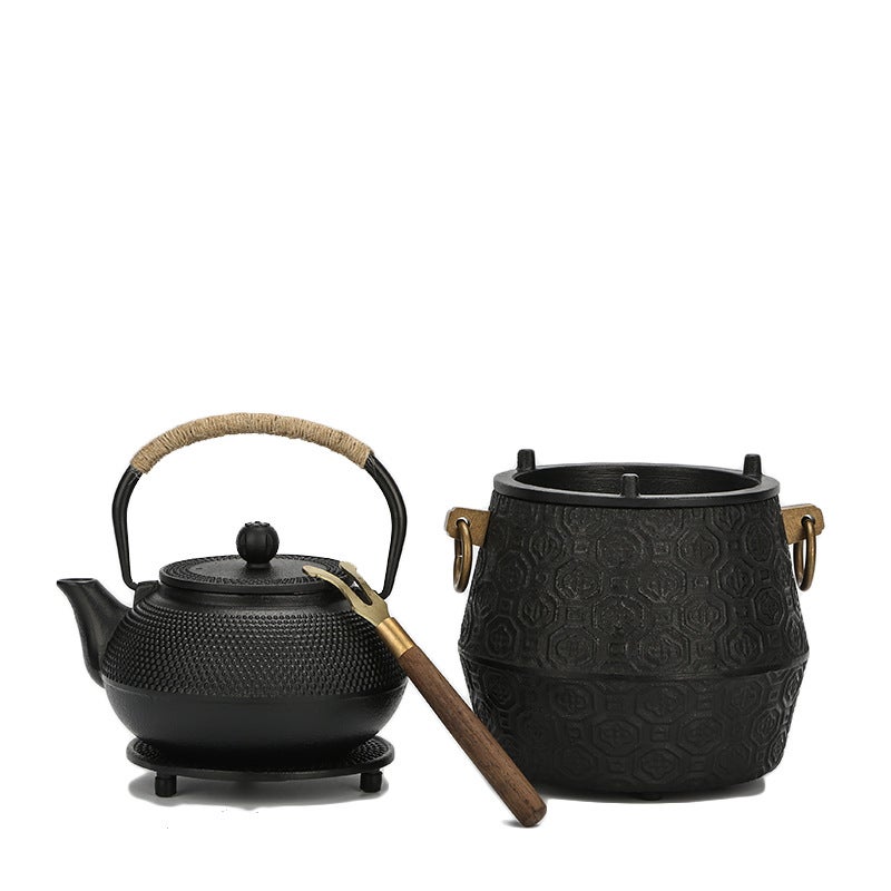 Japanese Cast Iron Teapot Set 0.9 Xiaoding + Carbon Furnace Accessories