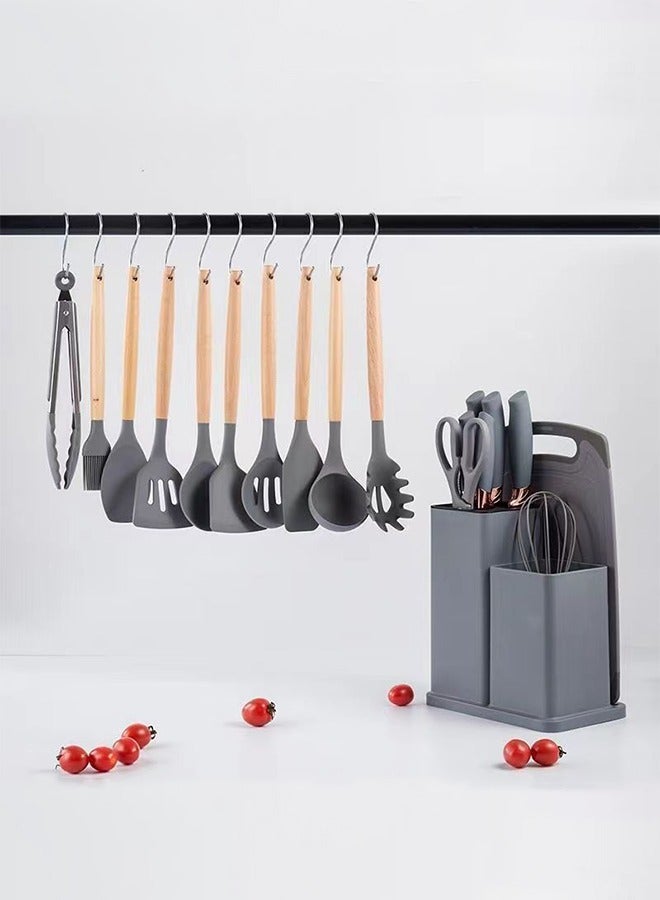 19-Piece Knife and Kitchenware Set Cookware Tools Spoons and Knifes Set Grey