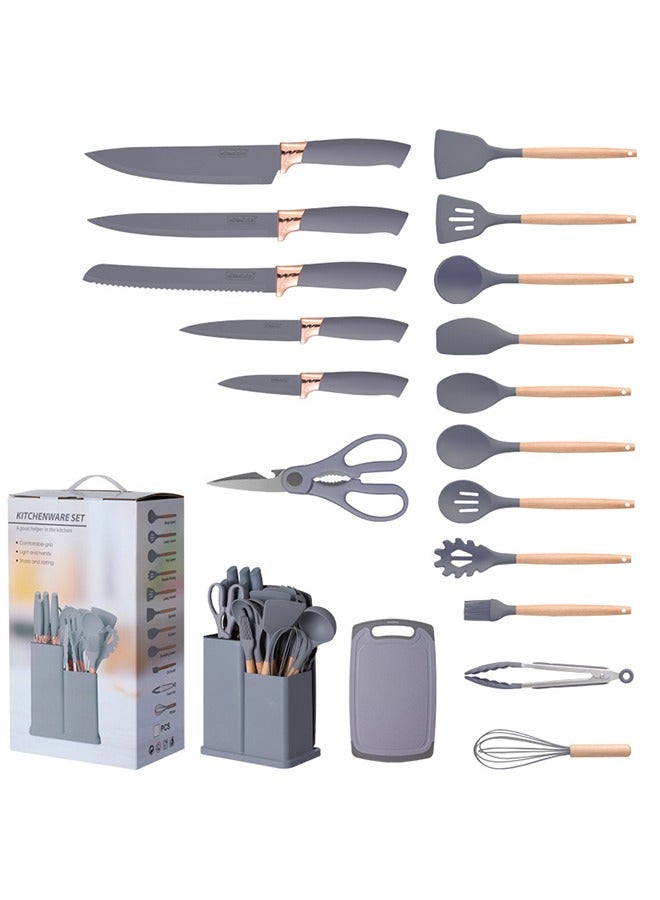 19-Piece Knife and Kitchenware Set Cookware Tools Spoons and Knifes Set Grey