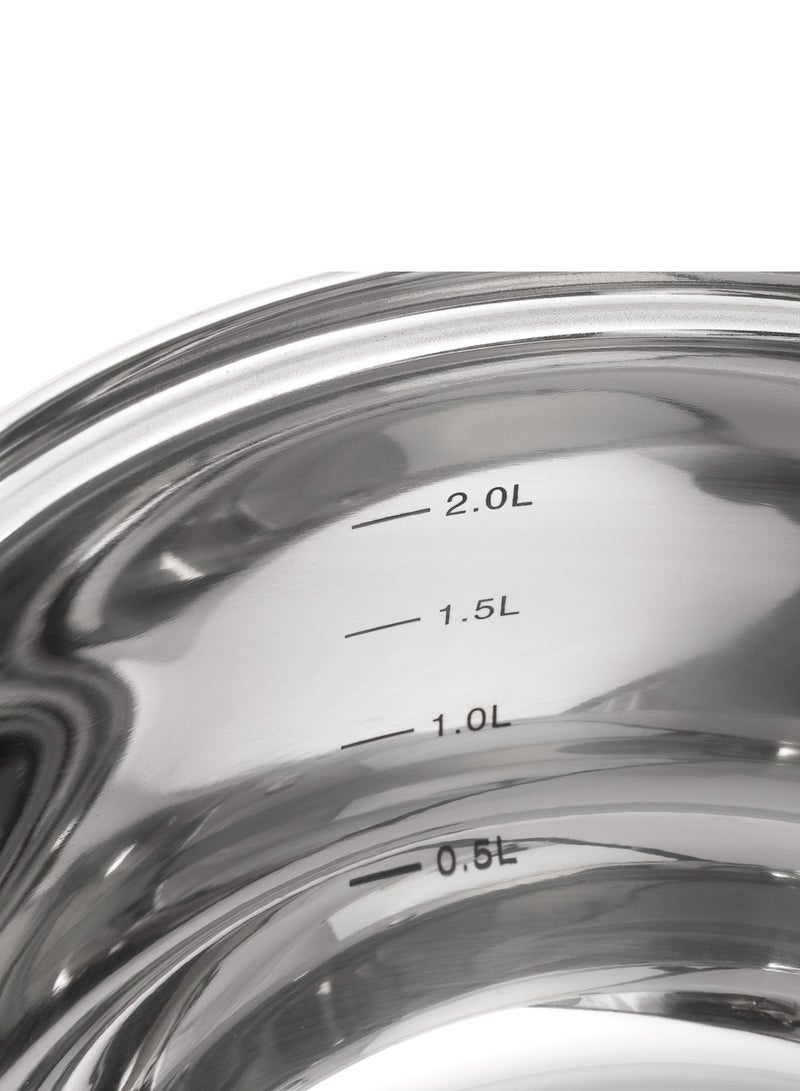 Stockpot with Glass Lid 16x10.5cm / 2.1 Liter with Measuring Mark, Stainless Steel Stockpot Felina Series