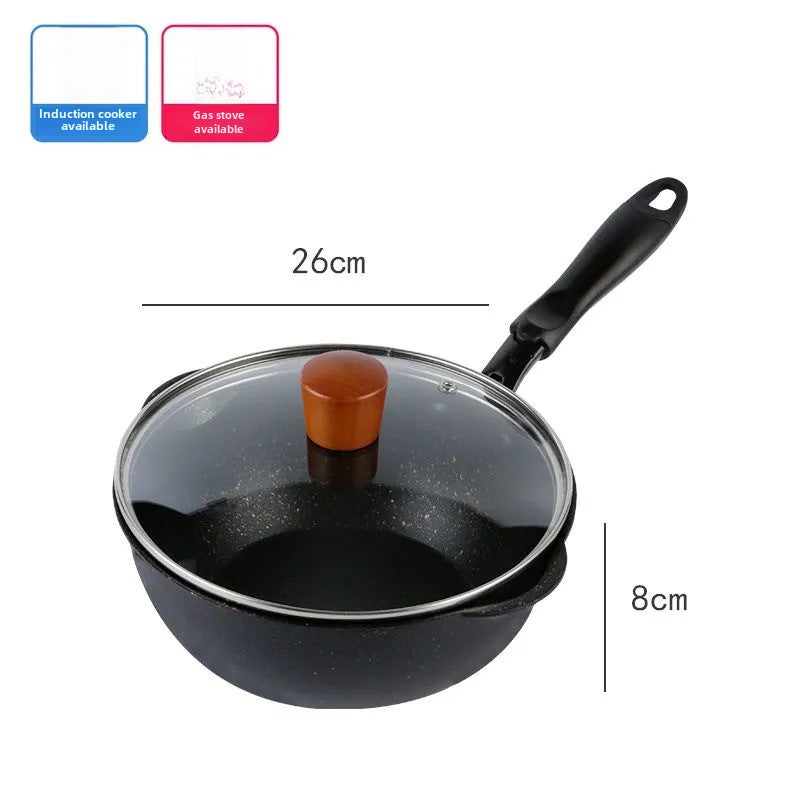 Non-Stick Maifan Stone Wok Home Use 26cm black wok (with lid)