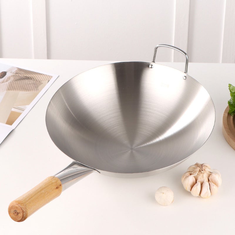 Stainless Steel Non-Magnetic Wok with Wooden Handle Wooden handle