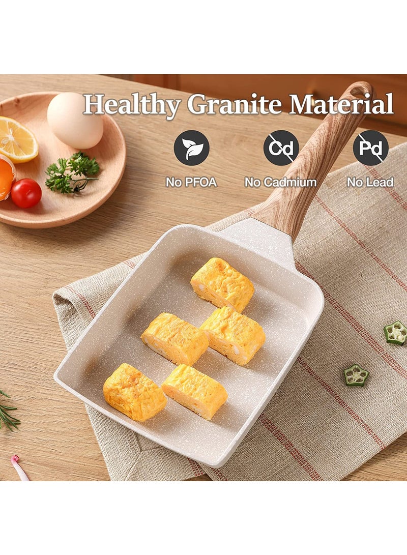 Omelette Pan, Tamagoyaki Nonstick Frying Pan, Healthy Granite Egg Pan for Breakfast, Suitable for Gas and Induction Cooktops, 7.1x5.9 Inches