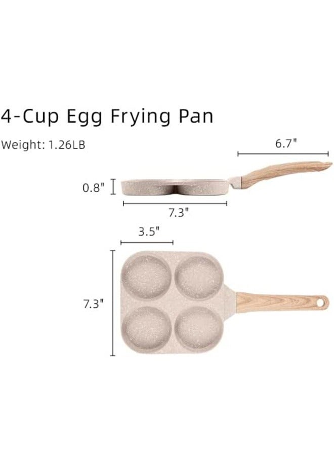 4 Hole Omelette Pan Burger Egg Ham Pancake Maker Wooden Handle Frying Pan Nonstick Cooking Breakfast