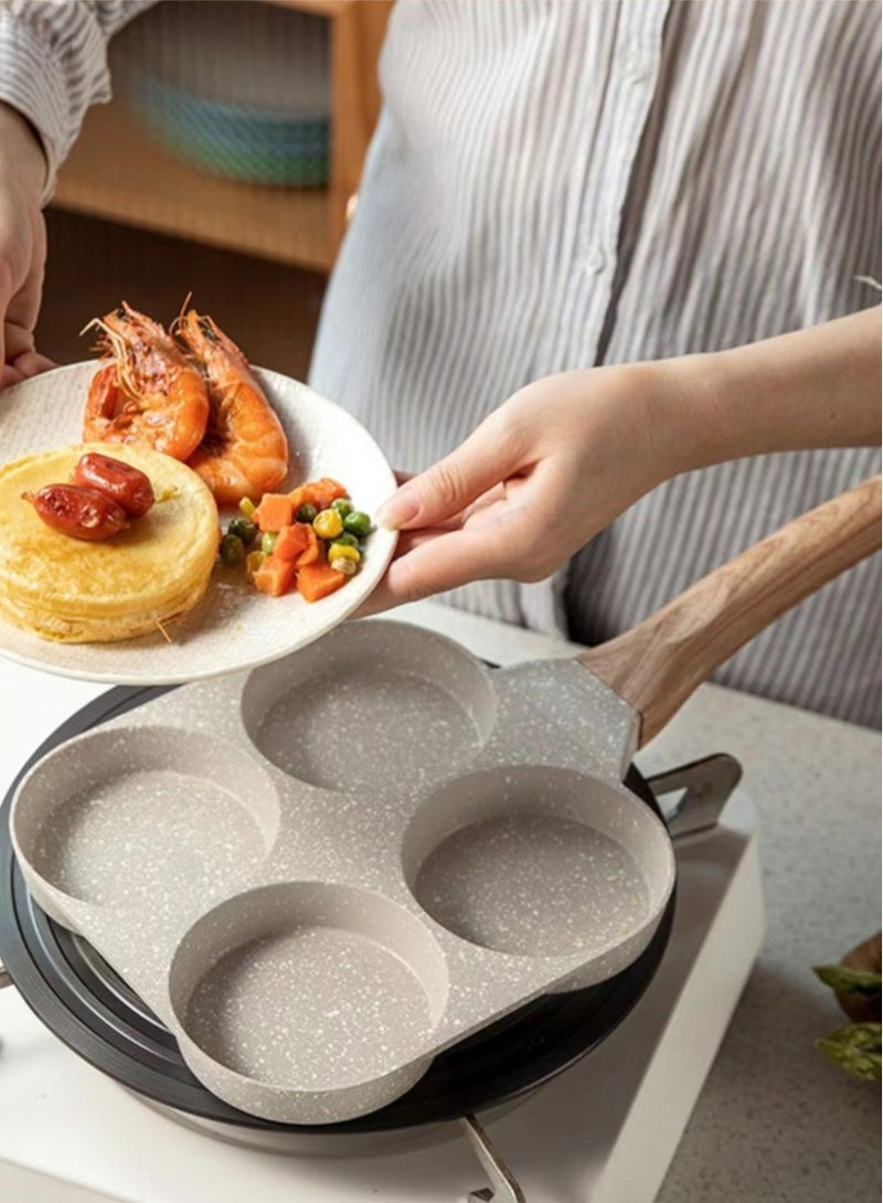 4 Hole Omelette Pan Burger Egg Ham Pancake Maker Wooden Handle Frying Pan Nonstick Cooking Breakfast