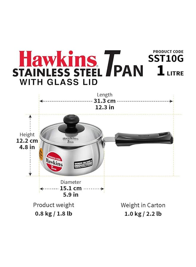 Hawkins Stainles Steel Tpan W/Glass lid 1 Ltr  Ind.