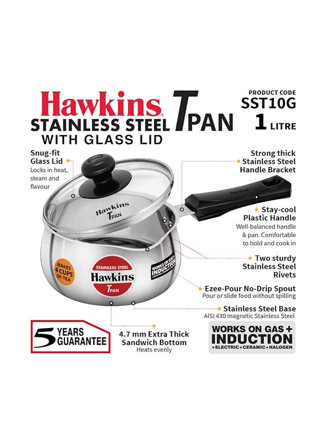 Hawkins Stainles Steel Tpan W/Glass lid 1 Ltr  Ind.