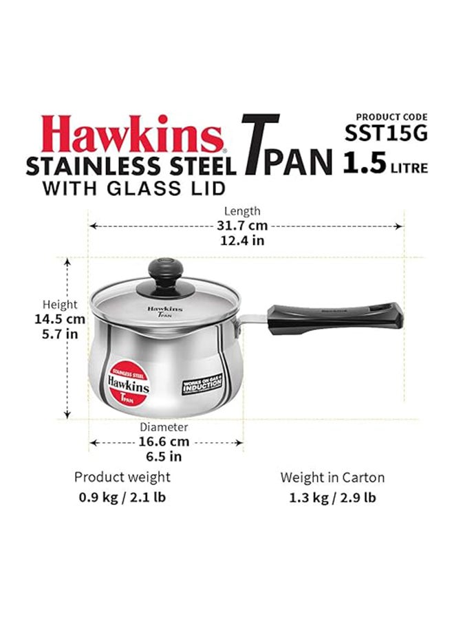 Hawkins Tea Pan Ss W/Gl 1.5L,4.7Mm, Induction -(Sst15G) (6)