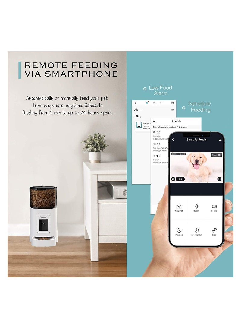 6L Automatic Feeder for Cats and Dogs, Wi-Fi Smart Pet Feeder Voice Recorder Pet Feeder Portion Control Cat Feeder App-Controlled Feeder Scheduled Pet Feeder Smart Feeder Up to 15 Meals per Day