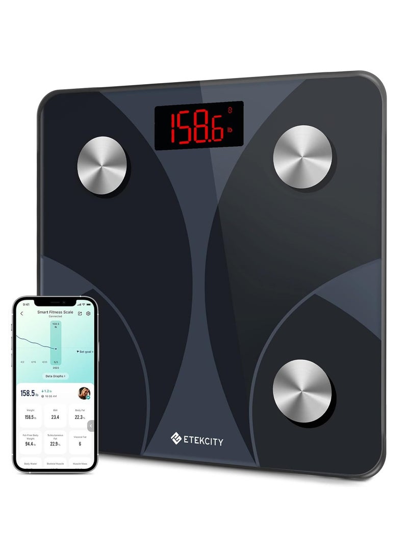 Smart Scale C1 with Bluetooth, Body Fat Scale, Wireless Digital Bathroom Scale, 12 Measurements, Weight/Body Fat/BMI, Fitness Body Composition Analysis, Black/White, lbs/kg