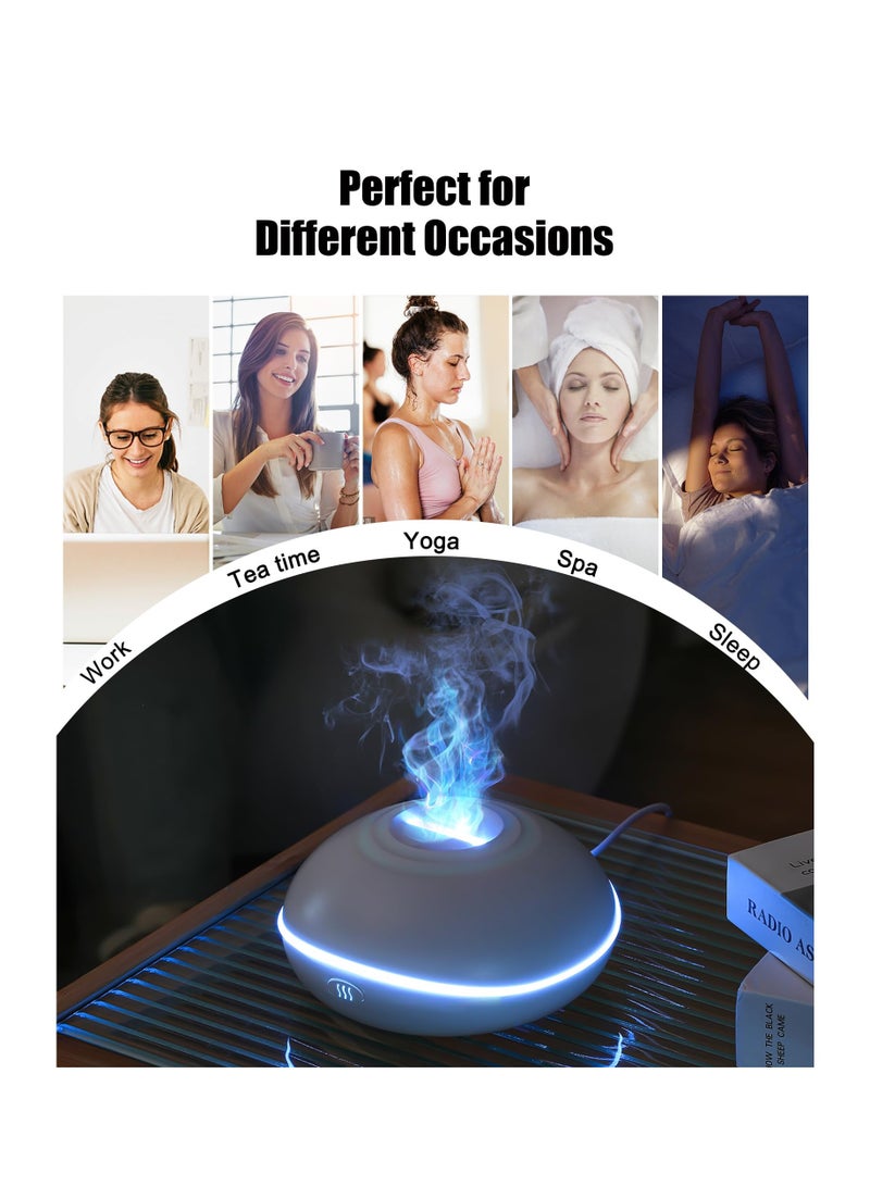 Flame Essential Oil Diffuser, 200ML Ultrasonic Aromatherapy Mist Humidifier with Mute Design, Waterless Auto Shut Off, 7 Soothing LED Lights for Office, Home, and Bedroom Ambiance, White