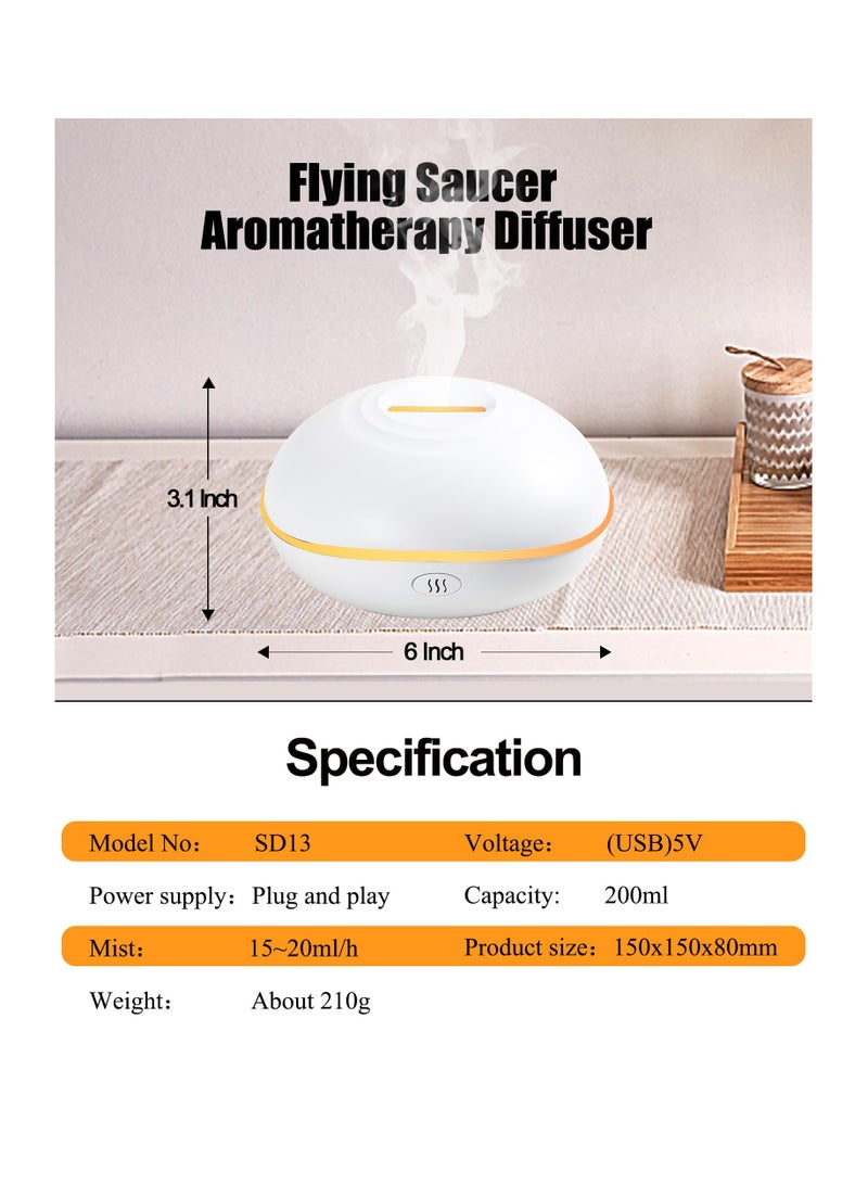 Flame Essential Oil Diffuser, 200ML Ultrasonic Aromatherapy Mist Humidifier with Mute Design, Waterless Auto Shut Off, 7 Soothing LED Lights for Office, Home, and Bedroom Ambiance, White