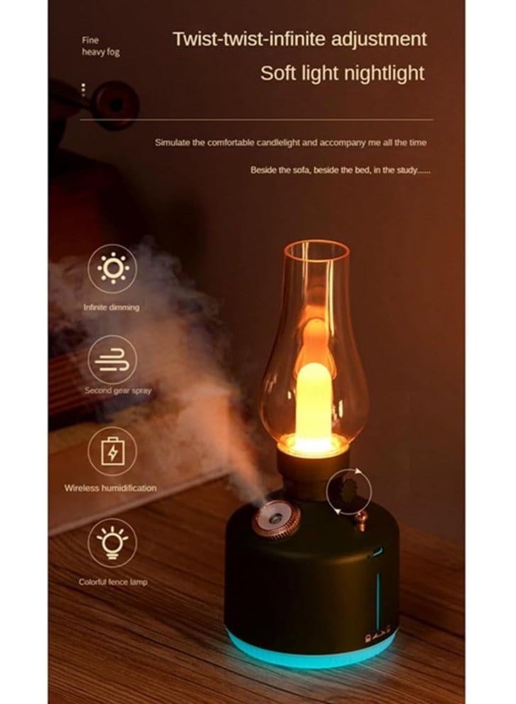 Retro Air Humidifier Vintage Lamp Night Light Nano Mist Sprayer Aromatherapy Diffuser USB Rechargeable Portable Air Humidifier Black