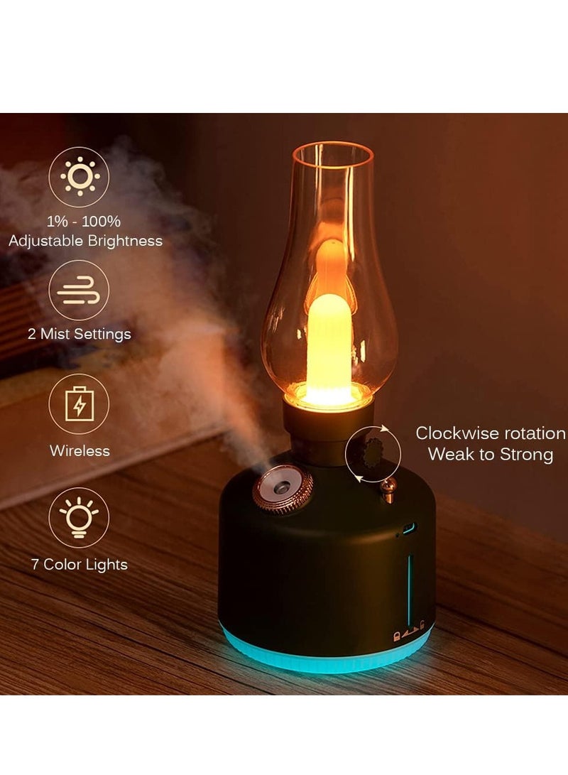 Retro Air Humidifier Vintage Lamp Night Light Nano Mist Sprayer Aromatherapy Diffuser USB Rechargeable Portable Air Humidifier Black