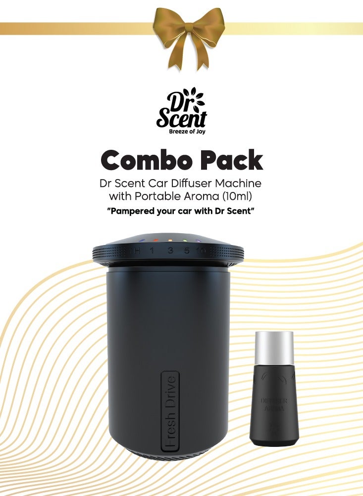 Combo Pack - Dr Scent Car Diffuser Fragrance Machine (Black) With Portable Aroma (10ml) (Event)