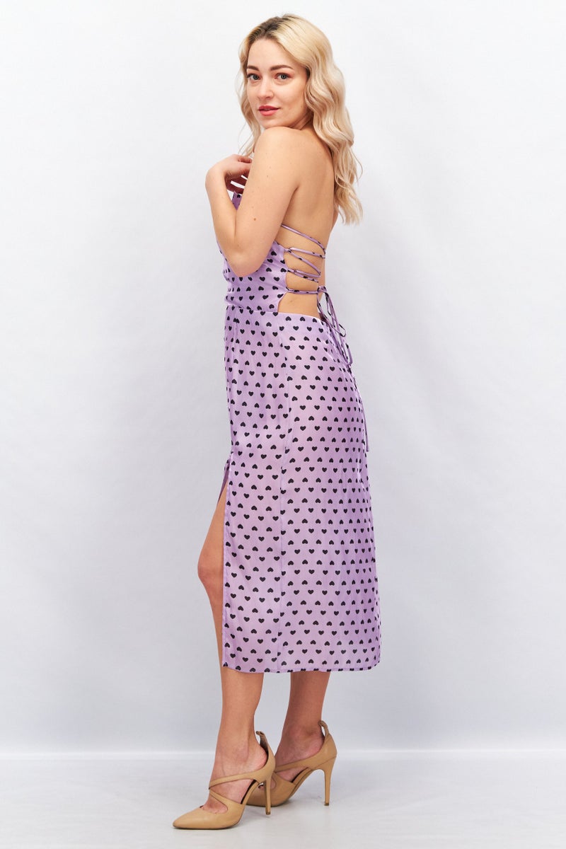 Women Allover Print Midi Dress, Lilac