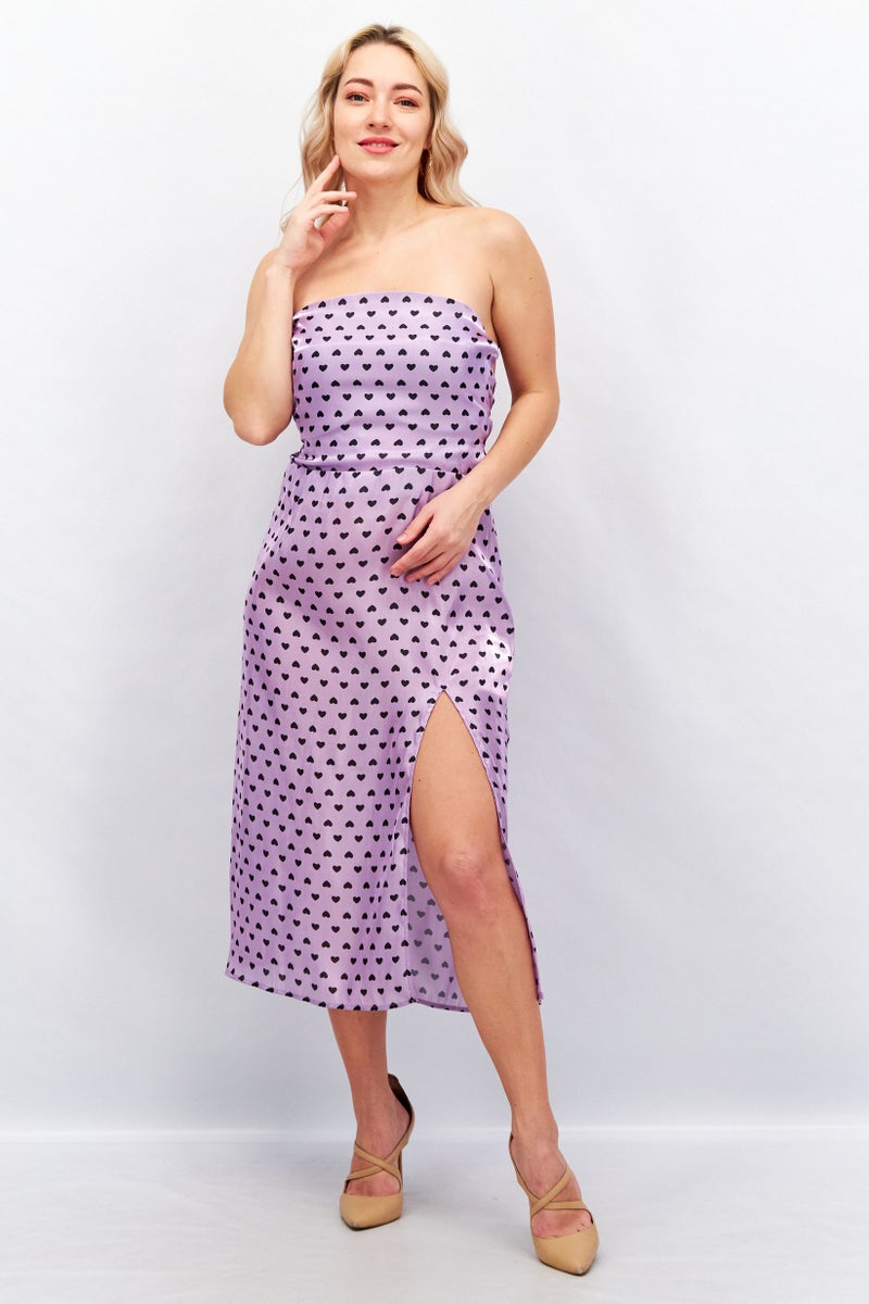 Women Allover Print Midi Dress, Lilac