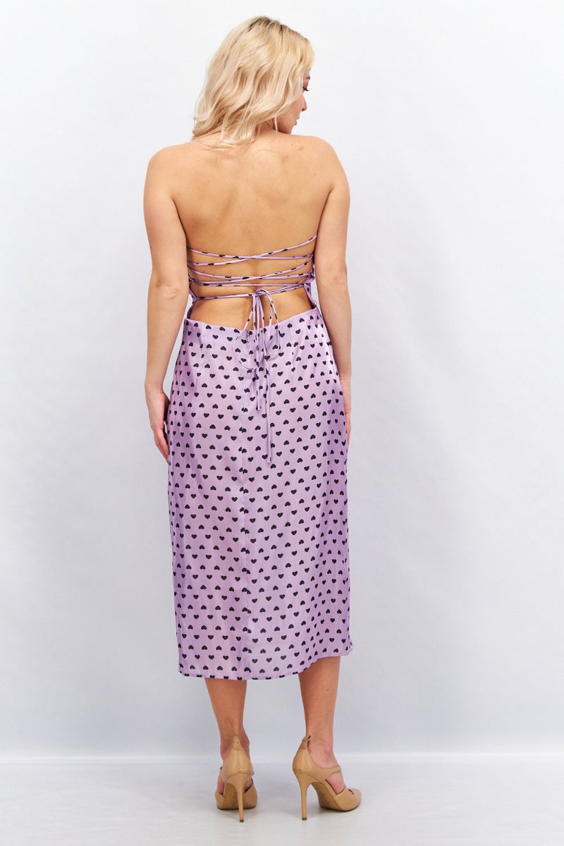 Women Allover Print Midi Dress, Lilac