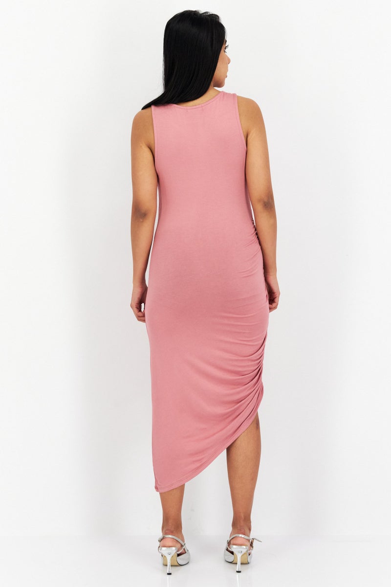 Women Solid Causal Bodycon Dress, Dusty Pink