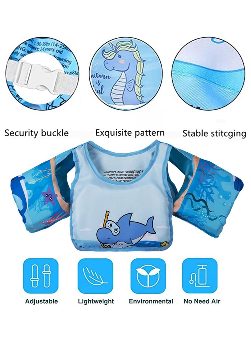 Toddler Swim Vest for Kids, Cartoon Swimming Water Wings Pool Float Vests Sleeves Shoulder Straps Arm Band Swim Arm Floaties 13-30lbs