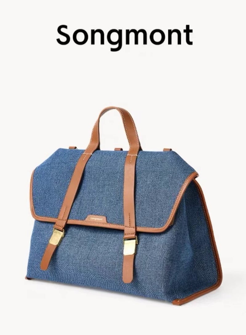 Canvas denim shoulder and crossbody computer bag