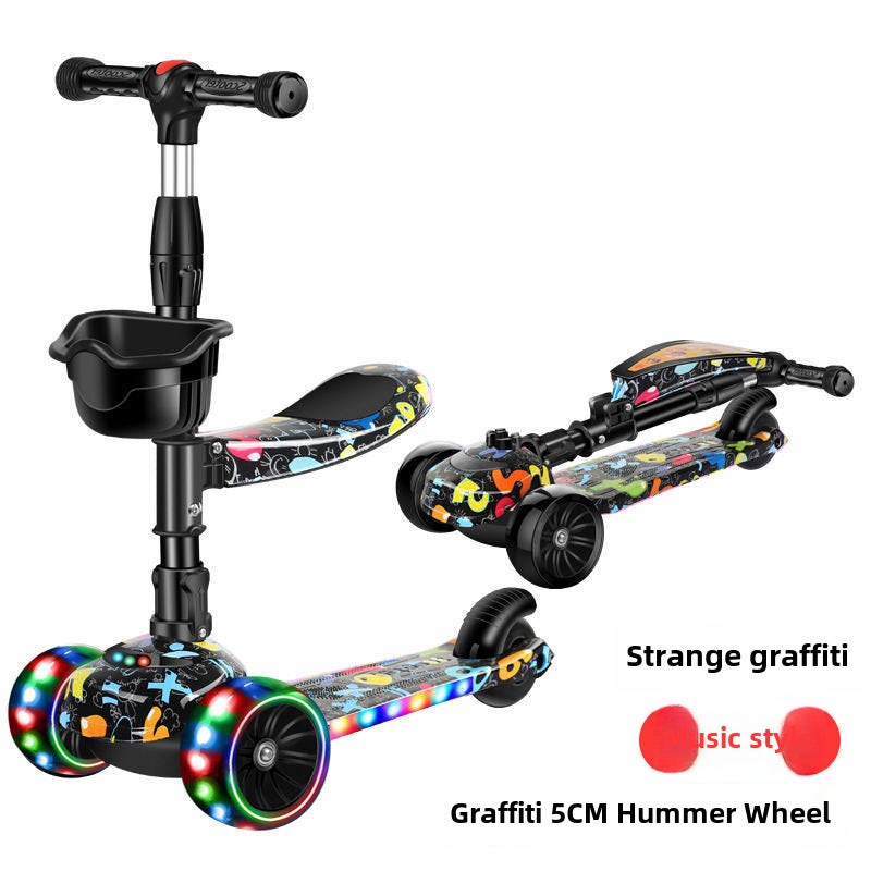 3-in-1 Kids Scooter for Ages 1-12 B graffiti strange Flash 5cm Hummer wheel + seat music