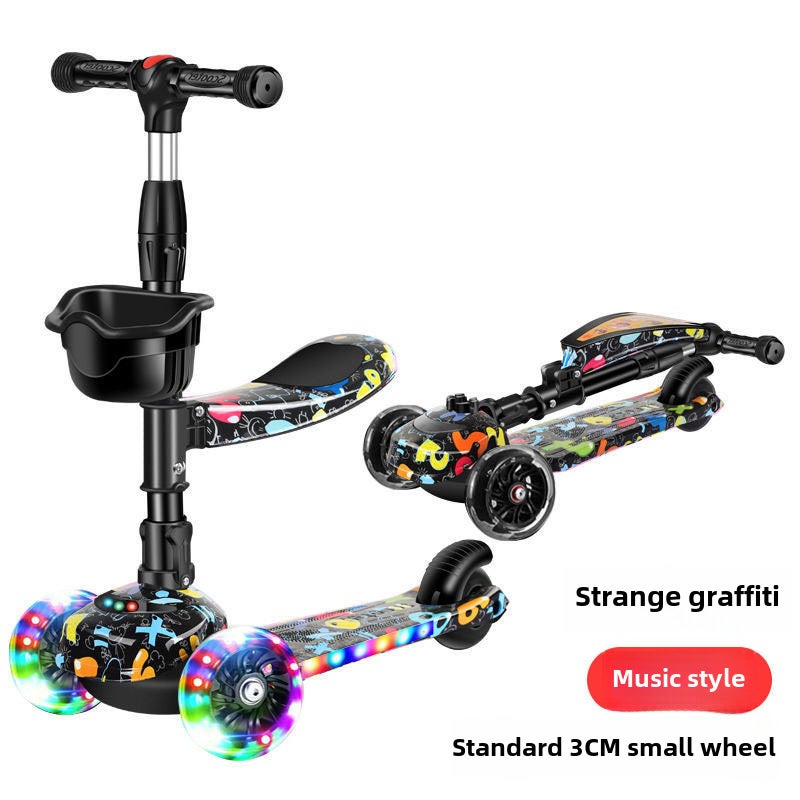 3-in-1 Kids Scooter for Ages 1-12 B graffiti strange flash small wheel + seat music