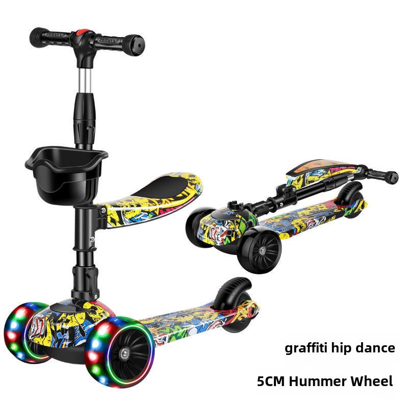 3-in-1 Kids Scooter for Ages 1-12 B graffiti street dance Flash 5cm Hummer wheel + seat