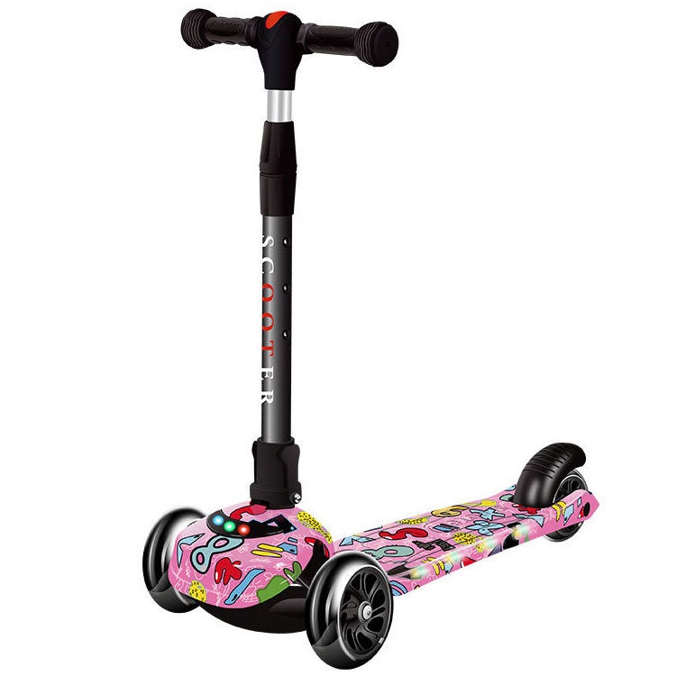 3-in-1 Kids Scooter for Ages 1-12 A graffiti Princess flash wheel + Music