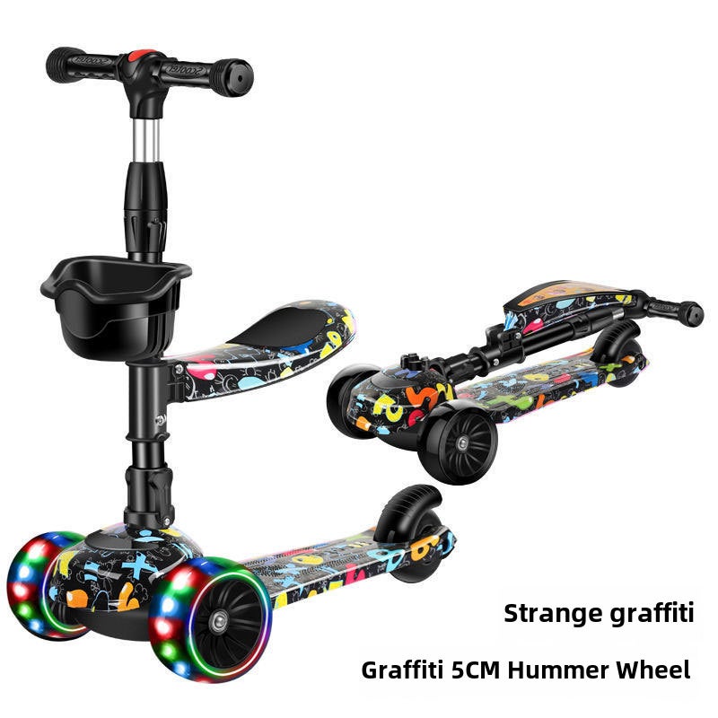 3-in-1 Kids Scooter for Ages 1-12 B Graffiti Strange Flash 5cm Hummer Wheel + Seat