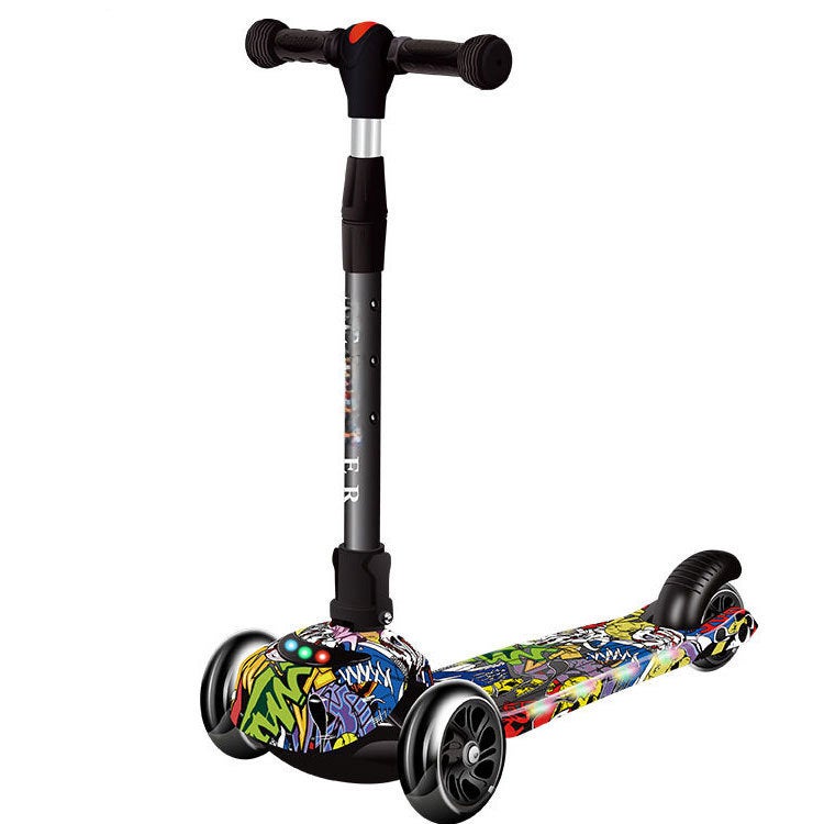 3-in-1 Kids Scooter for Ages 1-12 A graffiti street dance flash wheel