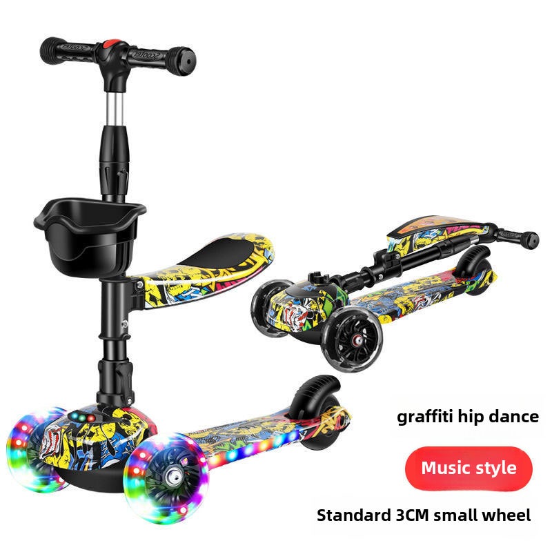 3-in-1 Kids Scooter for Ages 1-12 B graffiti street dance flash wheel + seat music