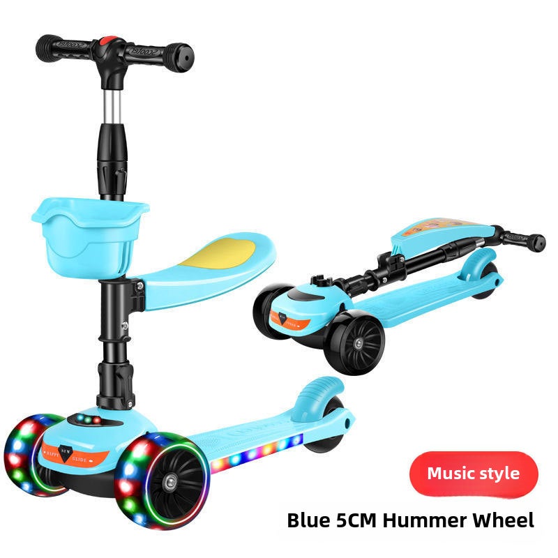 3-in-1 Kids Scooter for Ages 1-12 B Sky Blue 5cm Hummer wheel + seat music