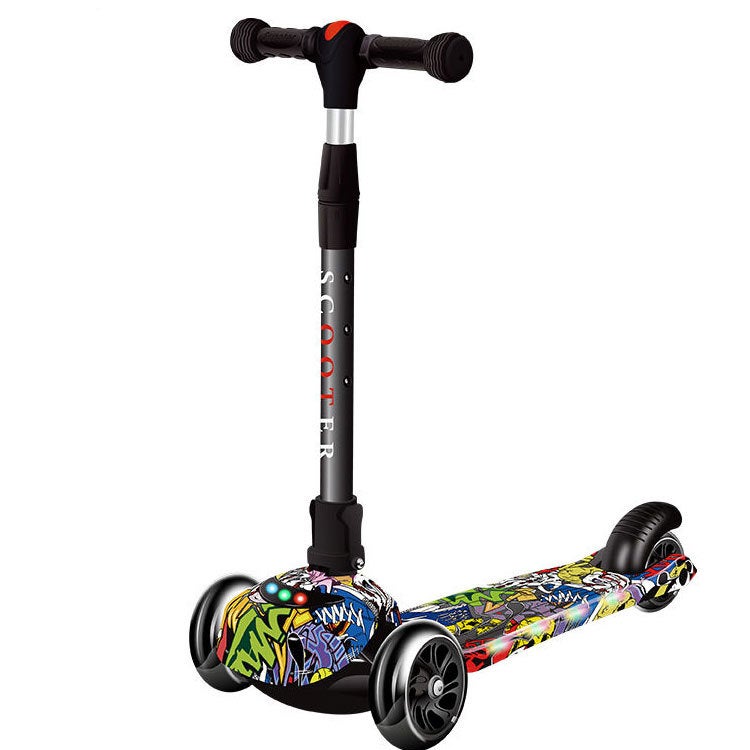 3-in-1 Kids Scooter for Ages 1-12 A graffiti street dance flash wheel + Music