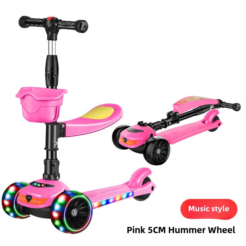 3-in-1 Kids Scooter for Ages 1-12 B Cherry Blossom 5cm Hummer wheel + seat music