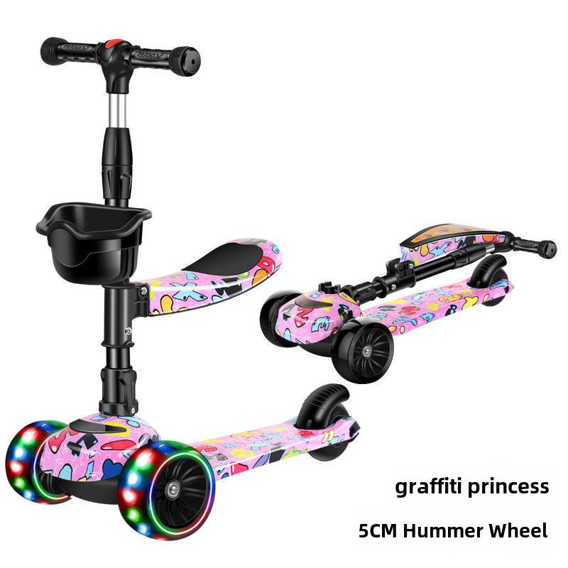 3-in-1 Kids Scooter for Ages 1-12 B graffiti Princess Flash 5cm Hummer wheel + seat