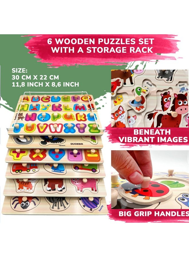 Wooden Puzzles For Toddlers 1-3 - 6Xset Toddler Puzzles Ages 2-4 With Rack - Learning Alphabet, Numbers And Animals Toy Puzzles For Toddlers 3-5 - Wood Games Gift For Boys And Girls