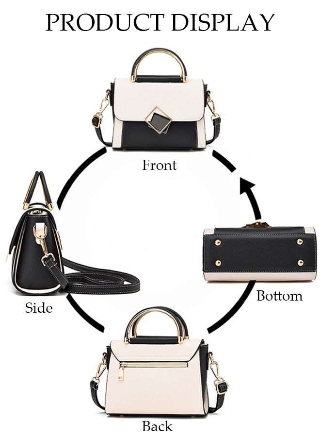 Handbag for Women Faux Leather Vintage Satchel Small Messenger Crossbody Bag with Detachable Strap Clamshell Design Purse Top Handle Shoulder Bag for Business Traval Shopping