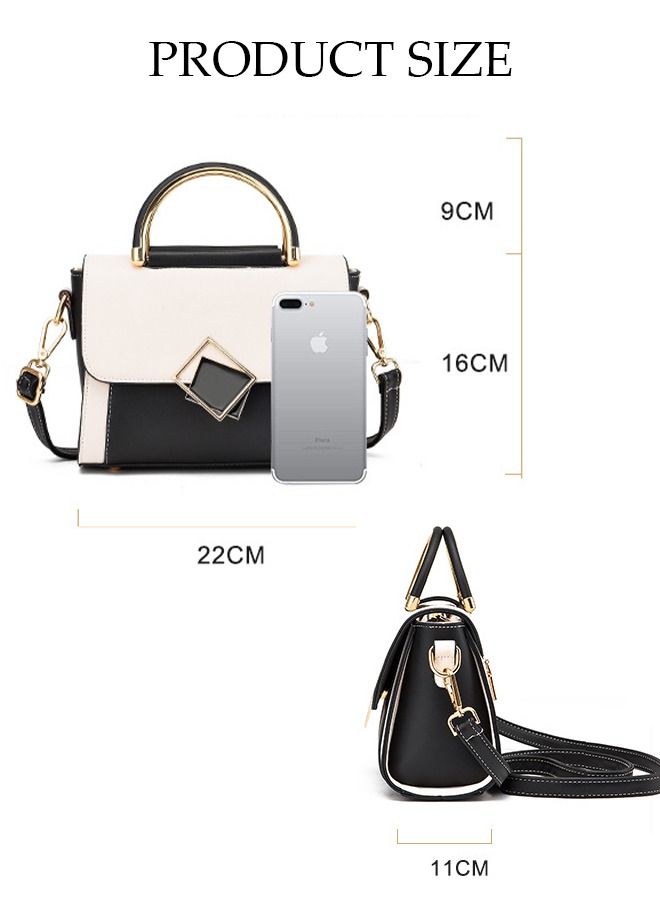 Handbag for Women Faux Leather Vintage Satchel Small Messenger Crossbody Bag with Detachable Strap Clamshell Design Purse Top Handle Shoulder Bag for Business Traval Shopping