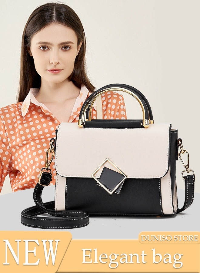 Handbag for Women Faux Leather Vintage Satchel Small Messenger Crossbody Bag with Detachable Strap Clamshell Design Purse Top Handle Shoulder Bag for Business Traval Shopping