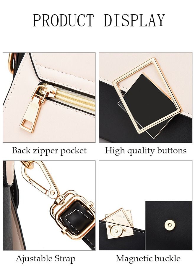 Handbag for Women Faux Leather Vintage Satchel Small Messenger Crossbody Bag with Detachable Strap Clamshell Design Purse Top Handle Shoulder Bag for Business Traval Shopping