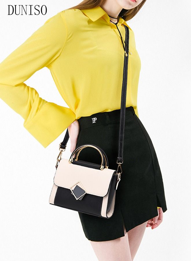 Handbag for Women Faux Leather Vintage Satchel Small Messenger Crossbody Bag with Detachable Strap Clamshell Design Purse Top Handle Shoulder Bag for Business Traval Shopping