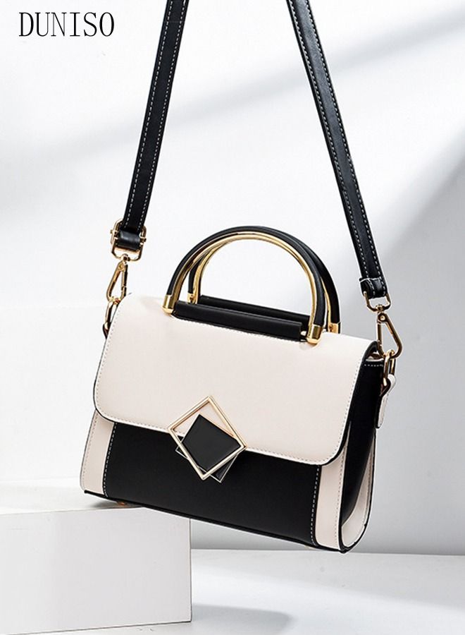 Handbag for Women Faux Leather Vintage Satchel Small Messenger Crossbody Bag with Detachable Strap Clamshell Design Purse Top Handle Shoulder Bag for Business Traval Shopping