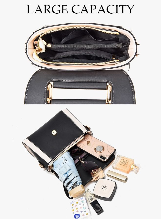 Handbag for Women Faux Leather Vintage Satchel Small Messenger Crossbody Bag with Detachable Strap Clamshell Design Purse Top Handle Shoulder Bag for Business Traval Shopping