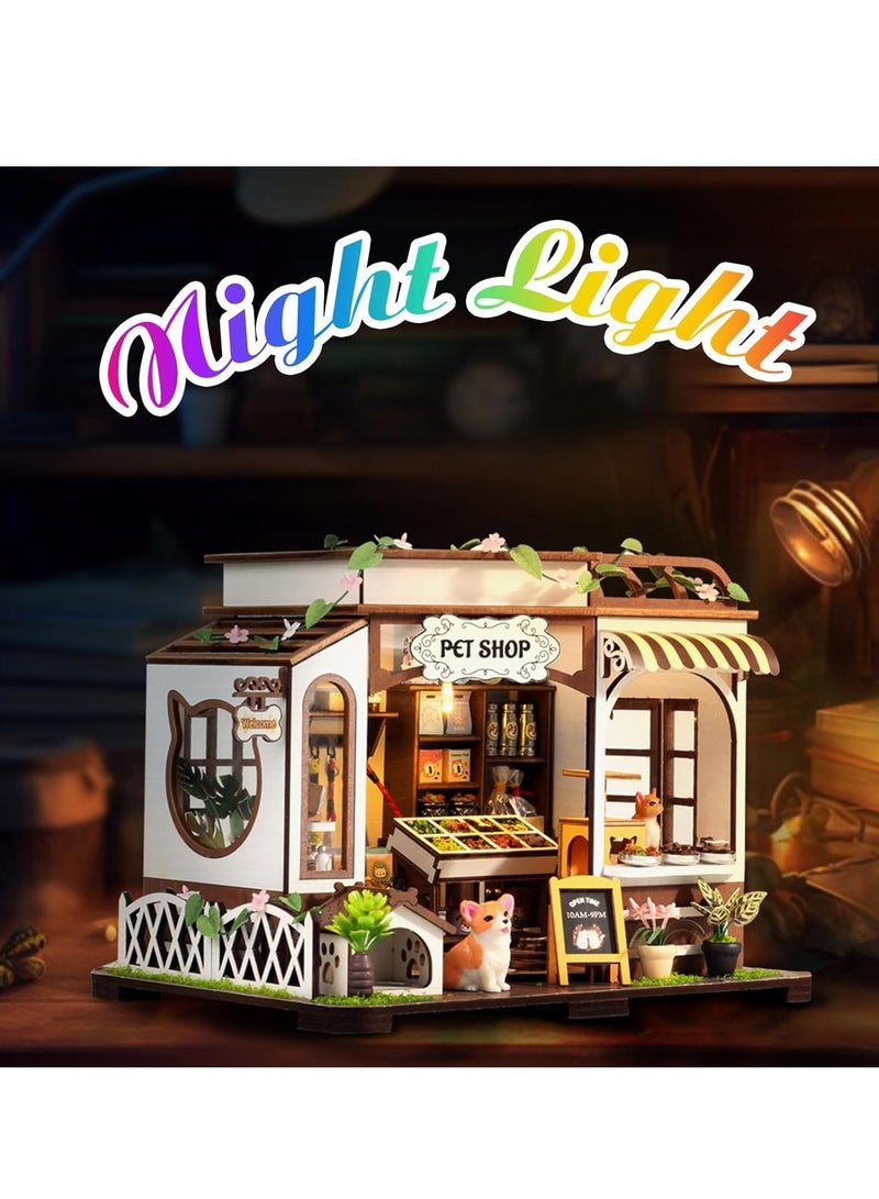 DIY Miniature House Kit Tiny Pet Shop with LED Furniture for Adults and Teens Perfect Gift for Home Decor and Special Occasions